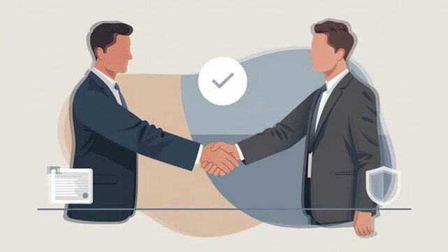 Two professional businessmen shaking hands confidently, symbolizing a successful partnership agreement and the culmination of effective negotiation in a corporate setting