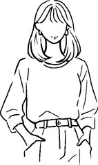 カジュアルな雰囲気の若い女性のイラスト　ベクター