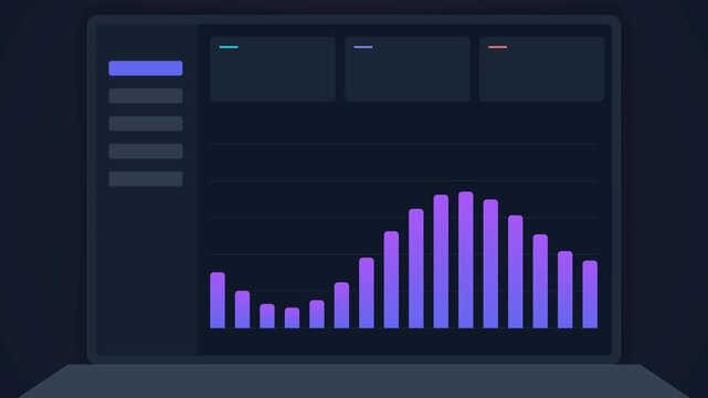 Animated digital dashboard showing data bar chart. 4K Video