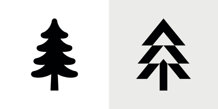 Black silhouette and geometric pine tree silhouette