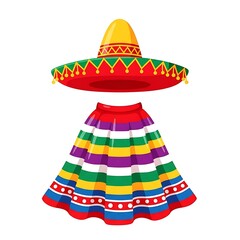 Colorful sombrero and traditional mexican dress with vibrant ruffles and patterns