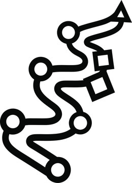 A winding path with circles and squares leads to an arrow on a white background wqe 447
