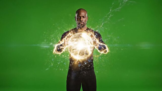 African American Man Channeling Power Green Screen
