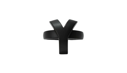 Fototapeta premium 3D rendered, matte black symbol against solid black background. Currency icon