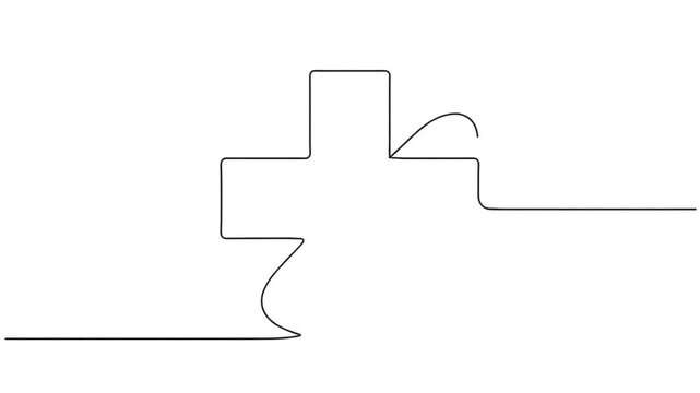 Minimalist line drawing of a shoe sole on white background