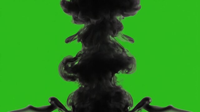 Dark Ink Smoke Bursting on Green Screen Chroma Key