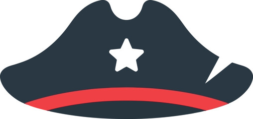 Flat Vector Pirate Hat Icon with Star and Red Stripe for Adventure and Costume Design
