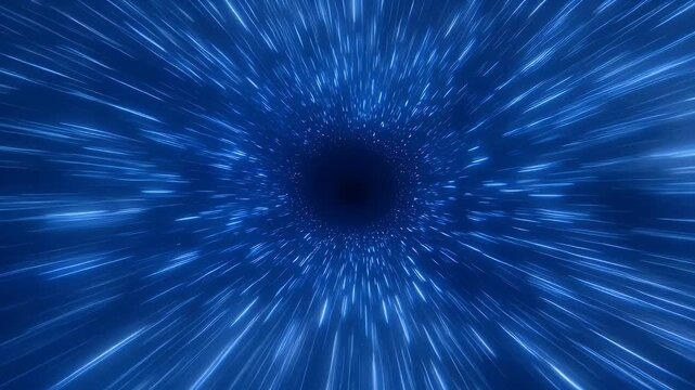Abstract blue light speed tunnel or wormhole, futuristic technology concept design
