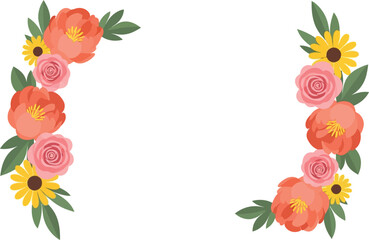 Obraz premium Floral frame border with watercolor roses and daisies on white background for invitations and greeting cards