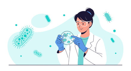Obraz premium Scientist examining petri dish with bacteria in laboratory, science research concept
