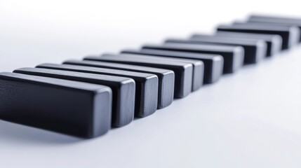 Black Dominoes Lined Up for Strategy Game