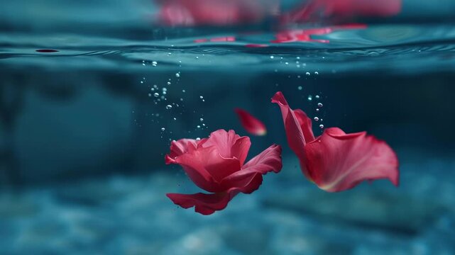 Underwater rose petal pink flower water splash bubble soft focus dreamy floral water flower petal