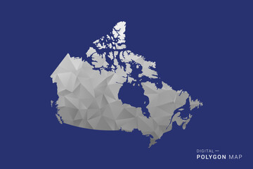 Naklejka premium Canada Map - Polygon White and Black map Style Vector Illustration, Low Poly Geometric Design, Isolated on blue Background.