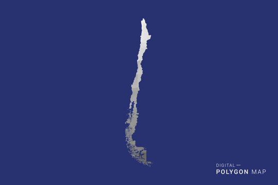 Chile Map - Polygon White and Black map Style Vector Illustration, Low Poly Geometric Design, Isolated on blue Background.