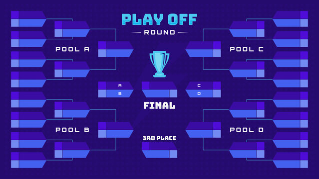Blue neon tournament bracket template for playoffs, finals, and 3rd place standings