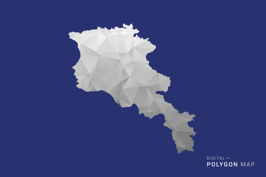 Armenia Map - Polygon White and Black map Style Vector Illustration, Low Poly Geometric Design, Isolated on blue Background.