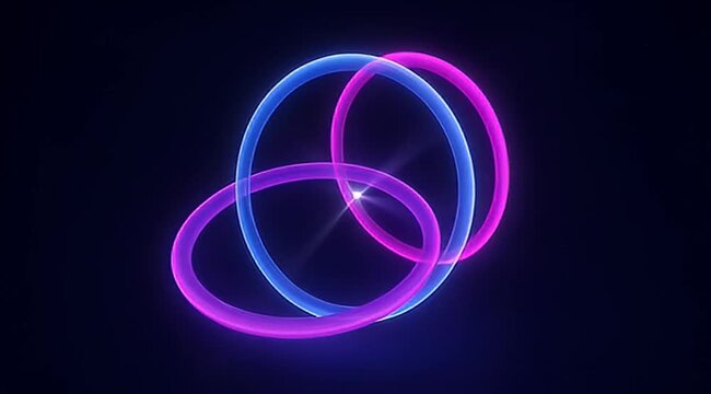 Interlocking luminous rings against a dark backdrop evoke a sense of interconnection