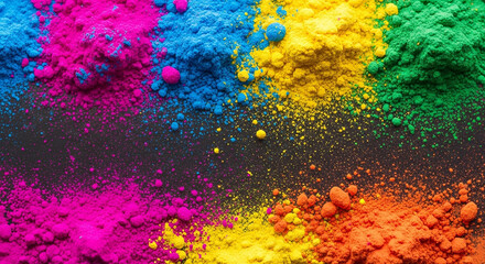 Obraz premium A vibrant display of colorful powder arranged in a rainbow pattern on a dark surface