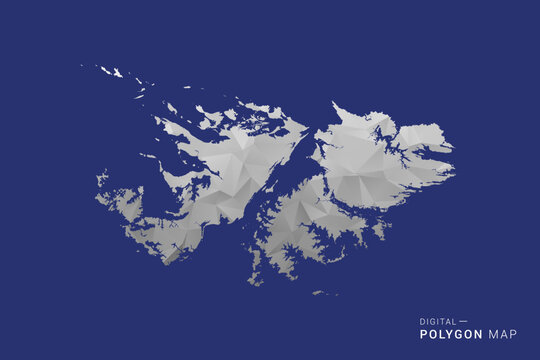 Falkland Islands Map - Polygon White and Black map Style Vector Illustration, Low Poly Geometric Design, Isolated on blue Background.