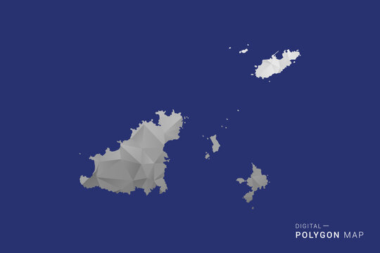 Guernsey Map - Polygon White and Black map Style Vector Illustration, Low Poly Geometric Design, Isolated on blue Background.