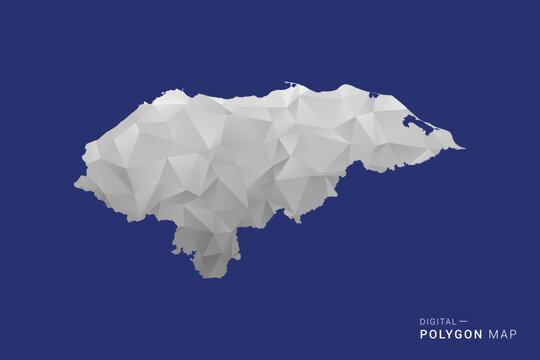 Honduras Map - Polygon White and Black map Style Vector Illustration, Low Poly Geometric Design, Isolated on blue Background.