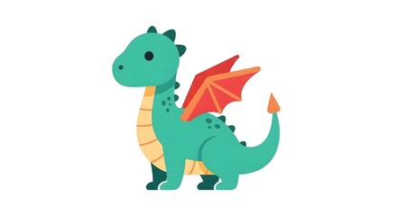Fototapeta premium Cute cartoon dragon illustration with wings on white background