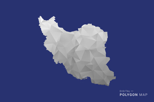 Iran, Islamic Republic of Map - Polygon White and Black map Style Vector Illustration, Low Poly Geometric Design, Isolated on blue Background.