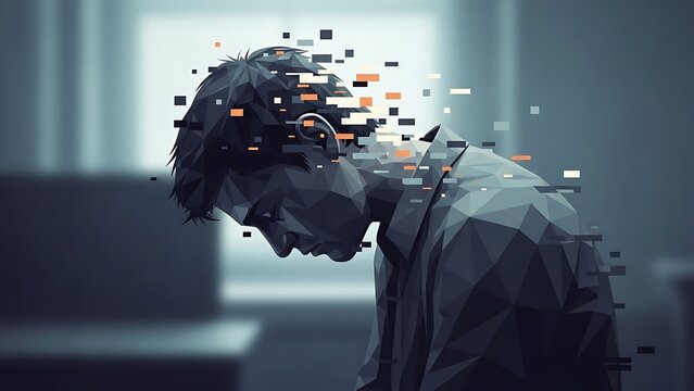 Man experiencing mental health breakdown digitally.