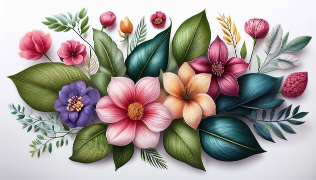 Flores Y Hojas Vectoriales Dibujadas A Mano