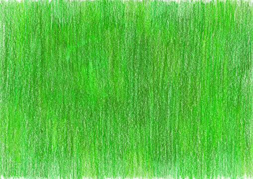 Different shades of vibrant green textured background made with colored pencil scribbles. Hand drawn vertical strokes with crayon texture. Ideal for abstract backdrops, digital art, and print design.