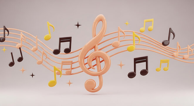 Soft Warm Tone Music Concept with Floating Notes and Stars