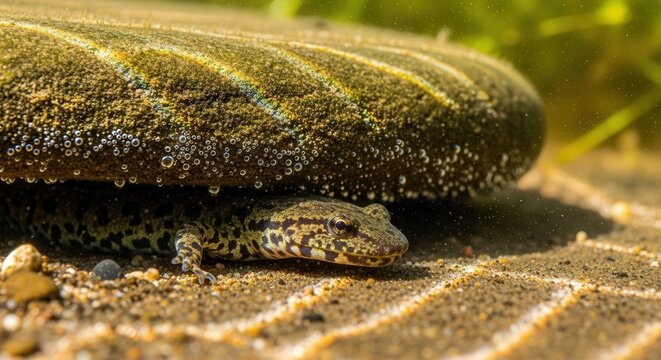 Close-up of a Camouflaged Flatfish Burrowing into Sandy Ocean Floor