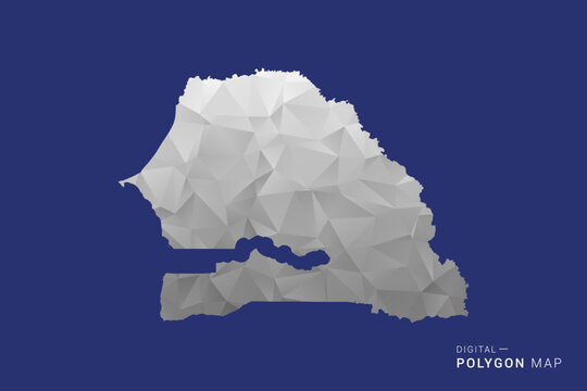 Senegal Map - Polygon White and Black map Style Vector Illustration, Low Poly Geometric Design, Isolated on blue Background.