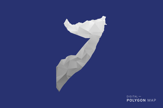 Somalia Map - Polygon White and Black map Style Vector Illustration, Low Poly Geometric Design, Isolated on blue Background.