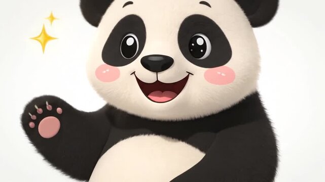 Animated Panda Bear Waving Hand Gesture.