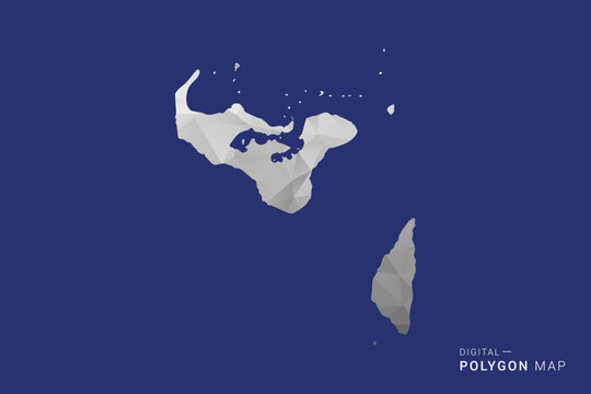 Tonga Map - Polygon White and Black map Style Vector Illustration, Low Poly Geometric Design, Isolated on blue Background.