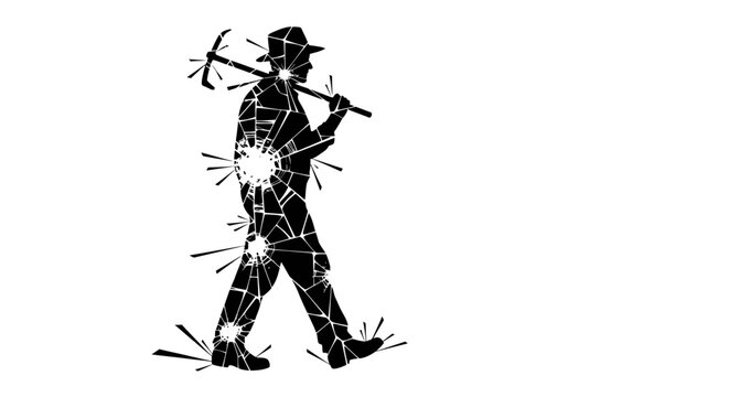 Silhouette of a prospector with pickaxe and distressed effect