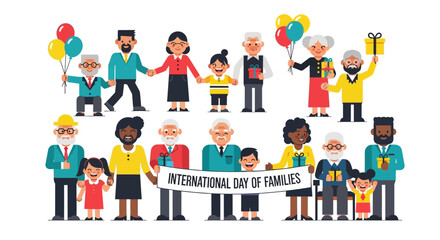 Fototapeta premium Diverse group of people celebrating International Day of Families with banners and balloons together