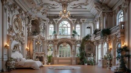 Fototapeta premium Elegant royal palace hall with golden decor high resolution picture