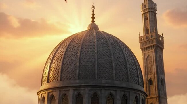 Architectural detail dome and minaret against sunset