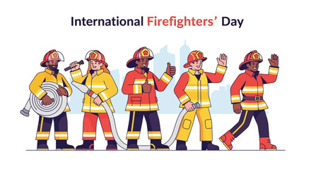 Fototapeta premium Firefighters in action celebrating International Firefighters' Day with equipment and uniforms