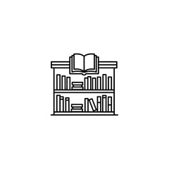 Fototapeta premium Minimalist Bookshelf Illustration with Open Book and Reading Material