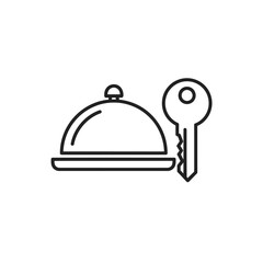 Obraz premium Minimalist Line Art Illustration of a Key and Food Service Cloche for Hospitality Theme