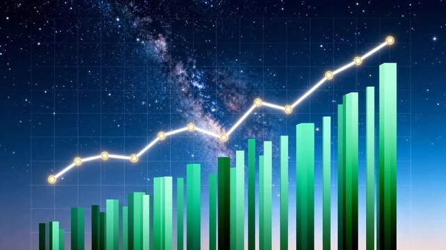 Stock market growth chart against starry sky