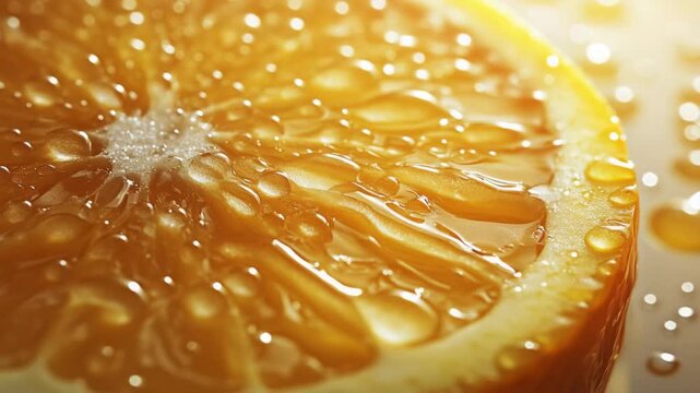 selective focus juicy orange slice macro with bright citrus pulp
