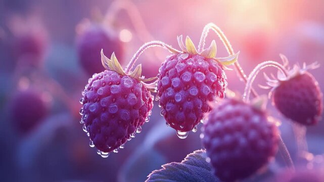 selective focus wild strawberry on branch with ripe red berries