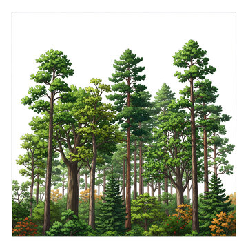 Diverse Forest Canopy with Tall Evergreen and Deciduous Trees.
