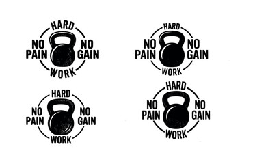 Obraz premium Four Motivational Fitness Kettlebell Logos With Text workout exercise
