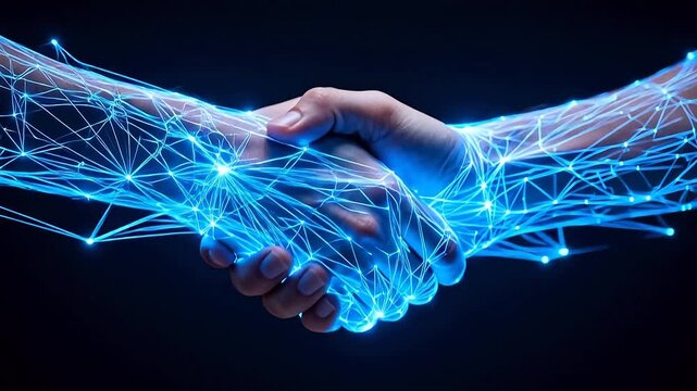 hands connected by glowing network