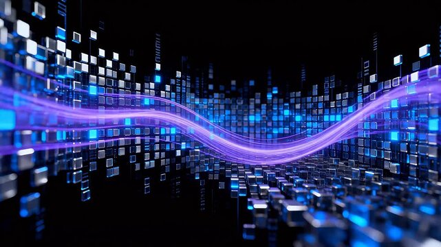 Abstract digital wave with glowing cubes